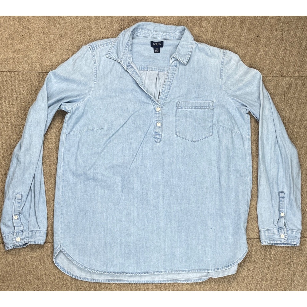 J.Crew Button Up Long Sleeve Women's Blue Denim Shirt Size Medium